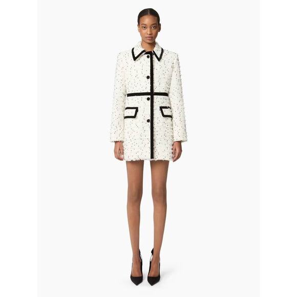 Nina Ricci Tailored Coat With Contrast Piping in Tweed Polka Dots 44 US 12 - Picture 1 of 3